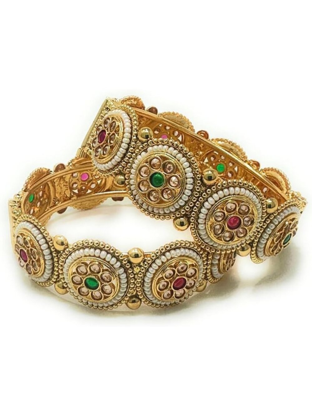 Gold Plated Bangle Bracelet Set - Openable Indian Kangan, Polki & Kundan